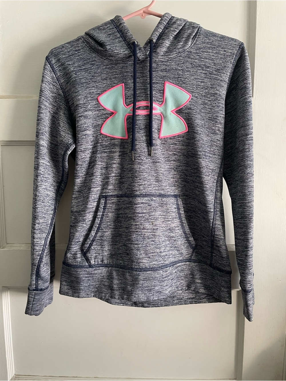 Under Armour Heather Gray Hoodie with Mint & Pink Logo